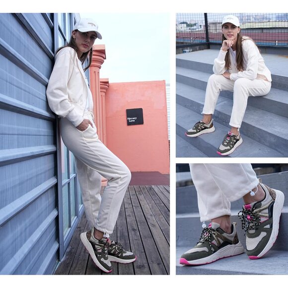 Brand New Women Khaki/Beige Polyurethane LUCKY STEP Leopard Chunky Sneakers - Picture 7 of 9